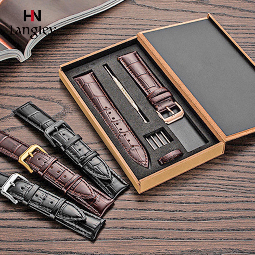 Dây Da Đồng Hồ Đeo Tay 16 18 19 20 21 22mm Kèm Hộp Chống Thấm Nước