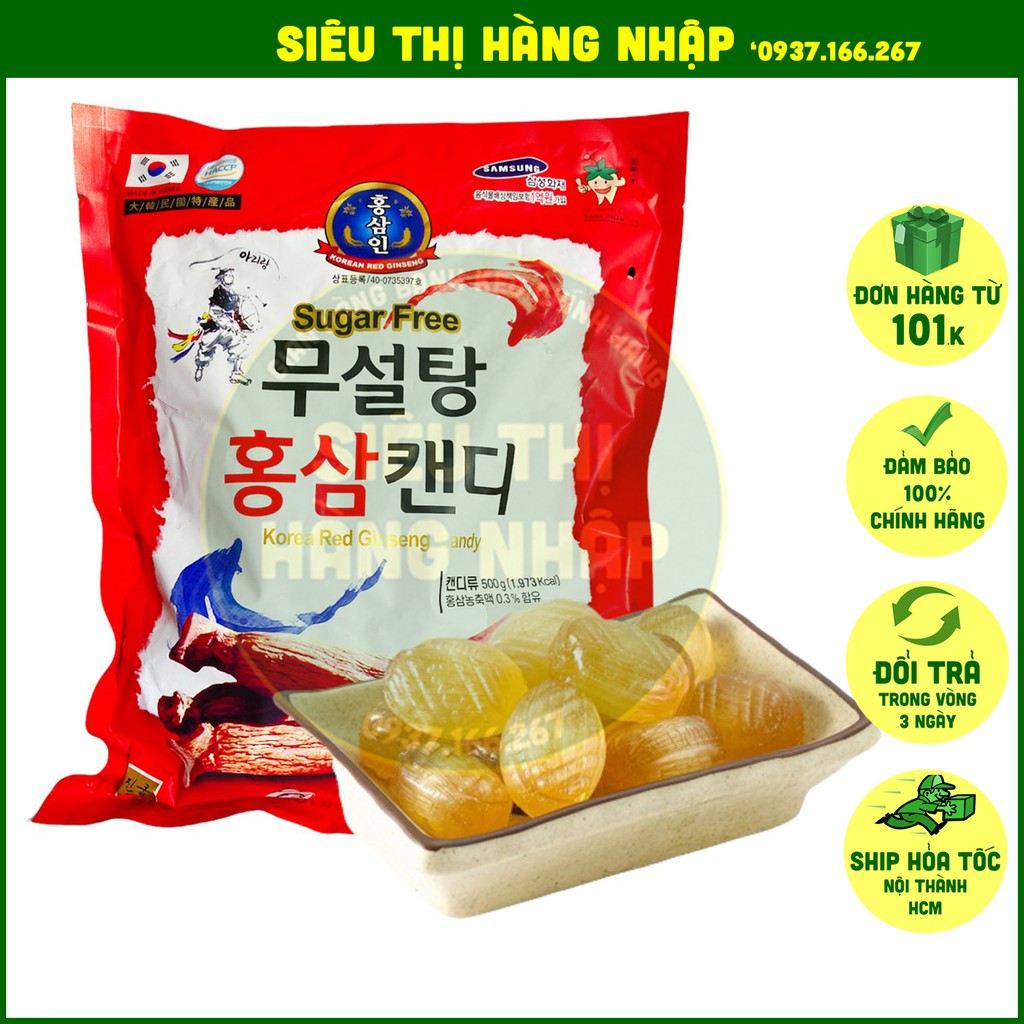 Kẹo hồng sâm không đường cao cấp Hàn Quốc dùng cho người tiểu đường 500gr (gói đỏ)