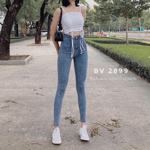 Quần jeans, Quần bò nữ cạp cao bazic chất siêu dãn QJ6801 - NhiNhiShop