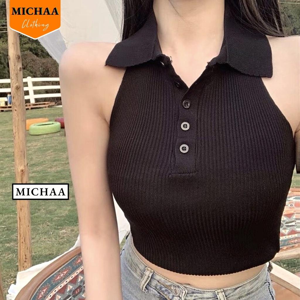 Áo Croptop YẾM CỔ POLO Nữ Hở Lưng Kiểu Choàng Cổ Thời Trang - MICHAA