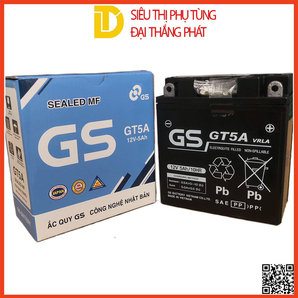 Bình ắc quy khô GS GT5A 12V-5Ah cho xe Dream, Wave, Future, Sirius, Jupiter, Taurus, Mio