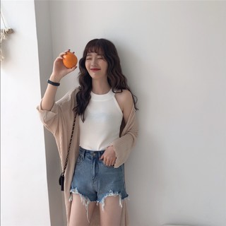 Áo cổ yếm len tăm