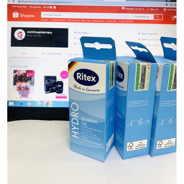 Gel bôi trơn Ritex Hydro gốc nước