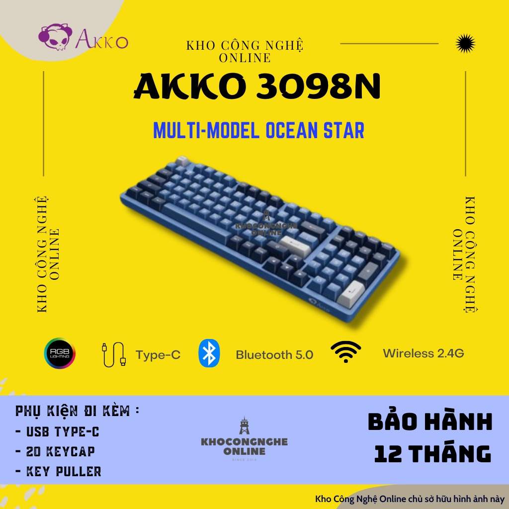 Bàn phím cơ AKKO 3098N Multi-modes Ocean Star (Bluetooth 5.0 / Wireless 2.4G / Hotswap / Foam tiêu âm / Foam đáy )