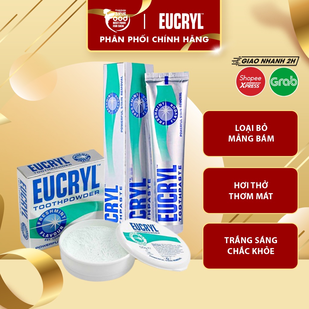 Combo kem và bột tẩy trắng răng hương bạc hà Anh Quốc Eucryl Freshmint