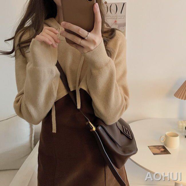 FASHION Váy dây da lộn thiết kế Hàn Quốc + bộ hai mảnh trên cùng / một mảnh