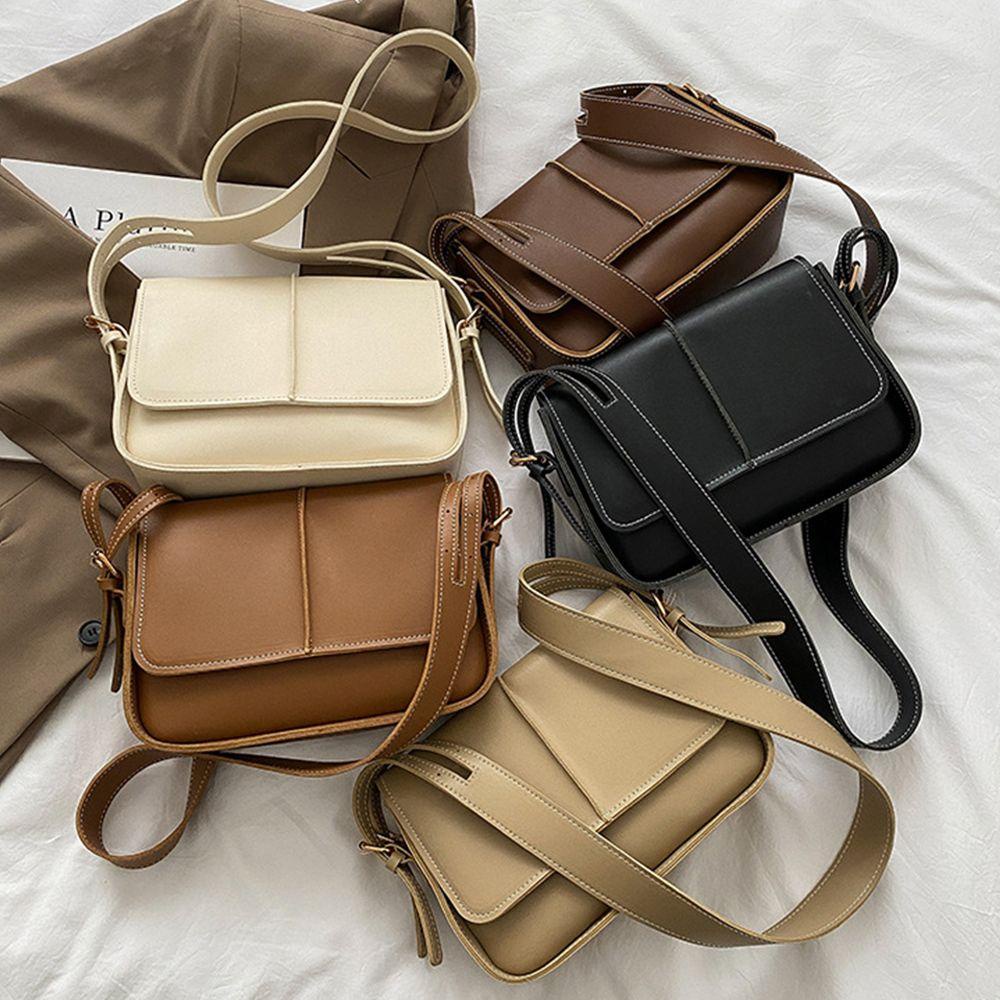 Túi Đeo Chéo Vai Sức Chứa Lớn Có Nắp Lật Màu Sắc Trơn