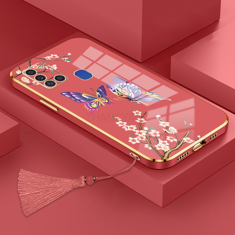 ốp lưng Samsung a21s Ốp Điện Thoại Silicon Họa Tiết Bươm Bướm Kèm Dây Đeo Cho Samsung a21s