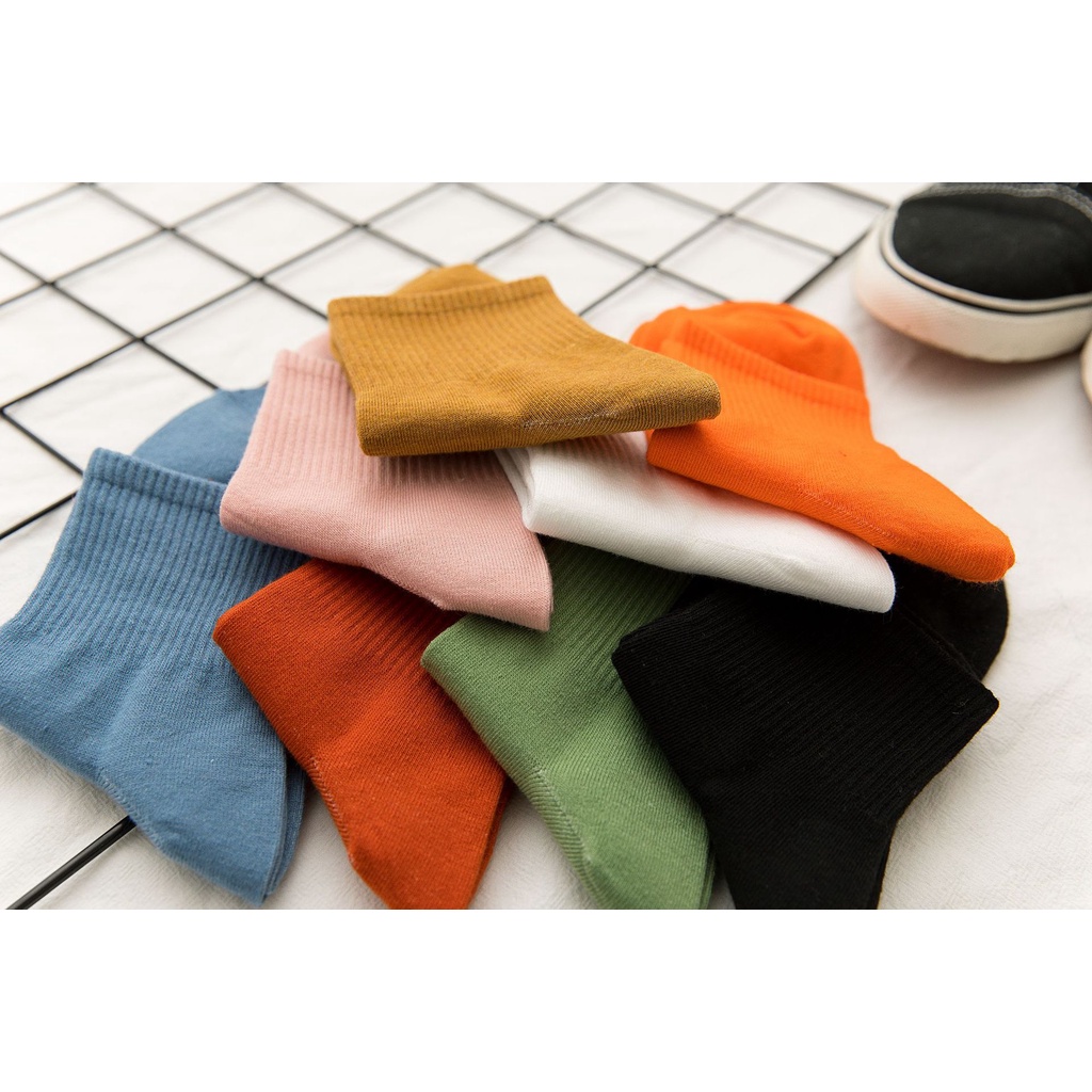 Vớ trơn màu cổ trung basic