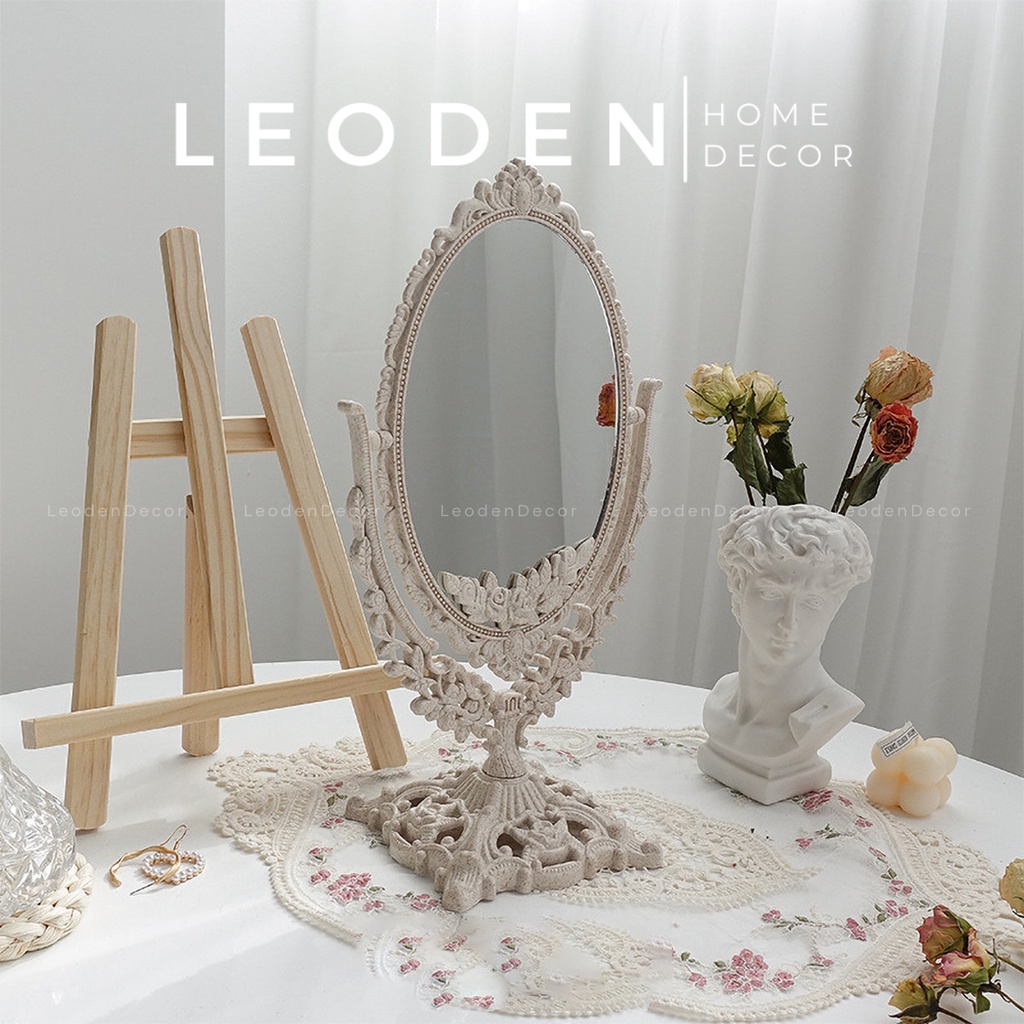 Gương trang điểm để bàn 2 mặt phong cách vintage châu Âu – LEODEN Decor