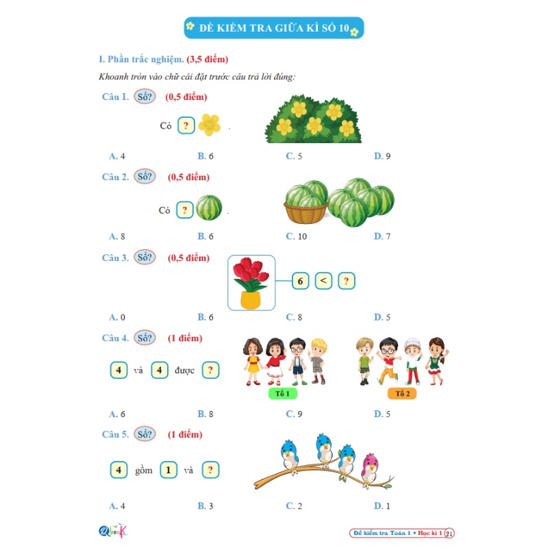 Sách - Đề Kiểm Tra dành cho học sinh lớp 1 - Toán và Tiếng Việt - Chương Trình Kết Nối Tri Thức - Học Kì 1 (2 quyển)