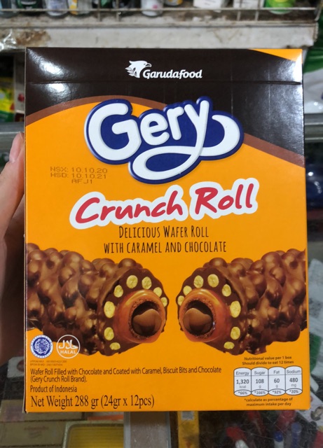 [Mã GRO1505 giảm 8% đơn 250K] Bánh Cuộn Phủ Socola Gery Crunch Roll 288g (12 cái x 24g)