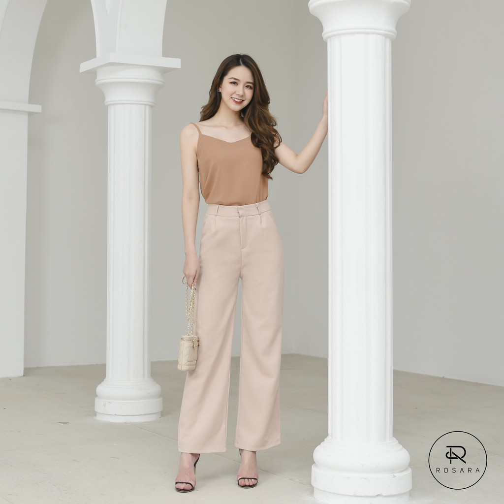 Quần culottes rộng cạp cao khoá trước 1 khuy dài vải tuyết mưa vitex nhiều màu Rosara SP104