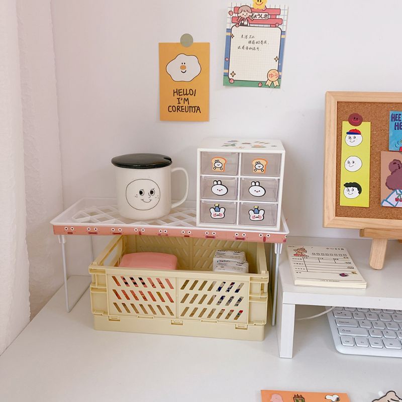 Kệ 2 tầng trang trí , kệ decor bàn học bằng nhựa màu trắng xếp đồ dùng cá nhân tháo rời tiện lợi uđ