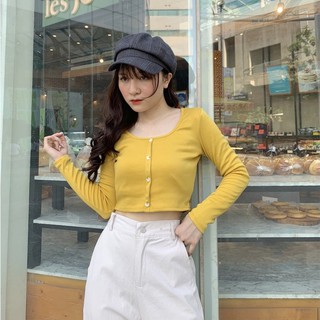 ÁO CROPTOP TAY DÀI KIỂU DÁNG ÁO CROPTOP BODY PHỐI CÚC | ÁO CROPTOP ÔM GIÁ RẺ