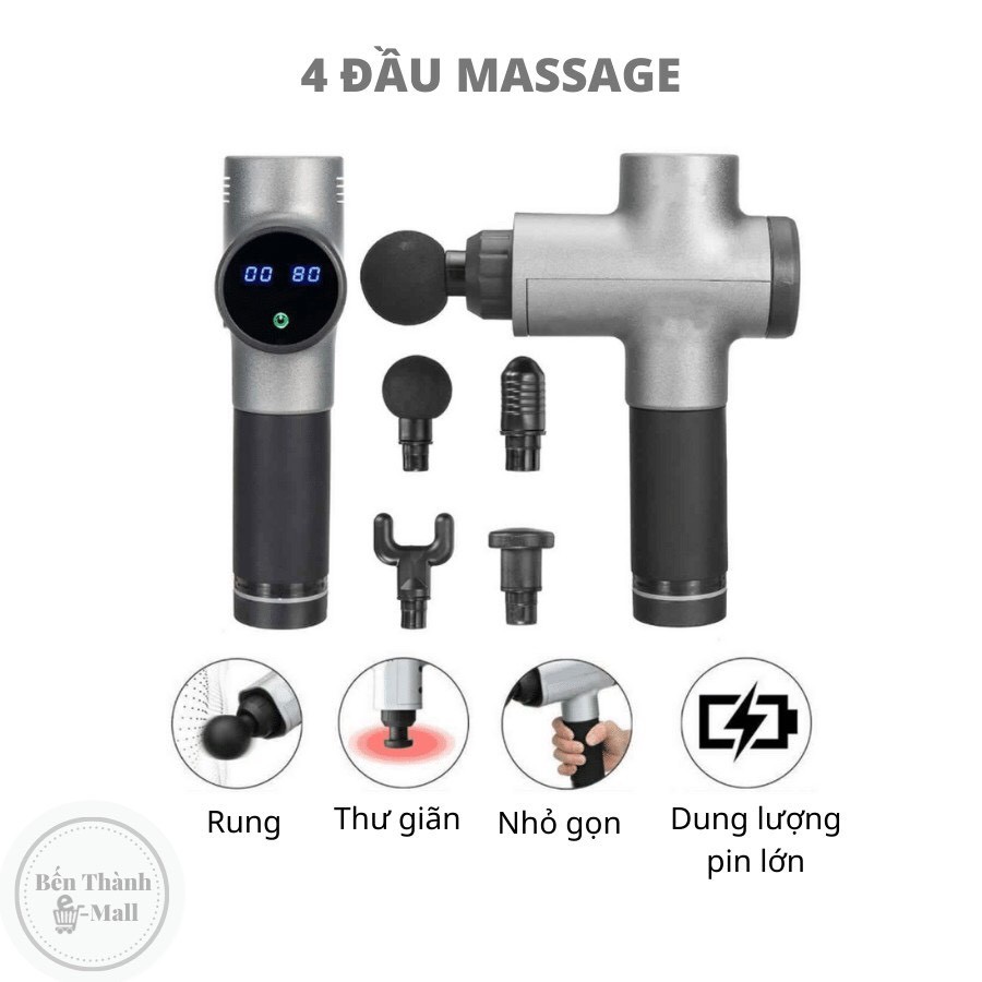 Súng Massage 4 Đầu 6 Chế Độ Fascial trị nhức mỏi vai gáy,đau giãn căng cơ