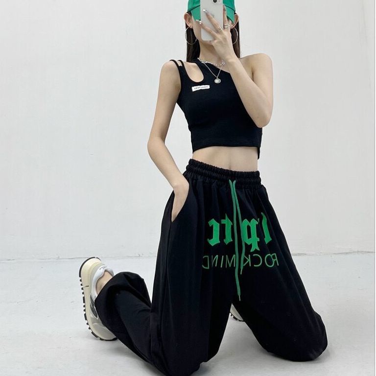 COZOK Quần Thể Thao Lưng Cao Ống Rộng In Chữ Phong Cách Hip Hop