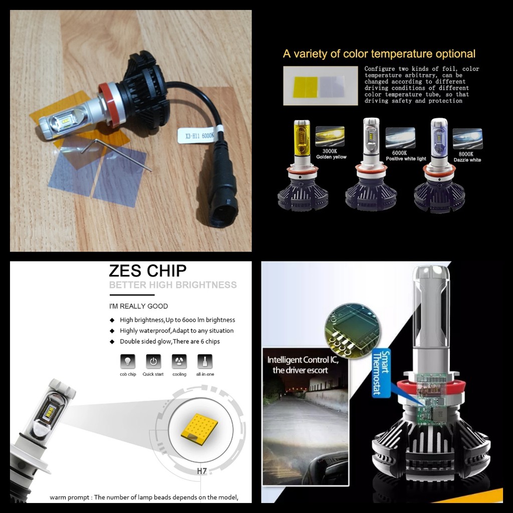 Giá 2 bóng đèn led X3 chân H11 chip Zes Lumiled cho xe ôtô