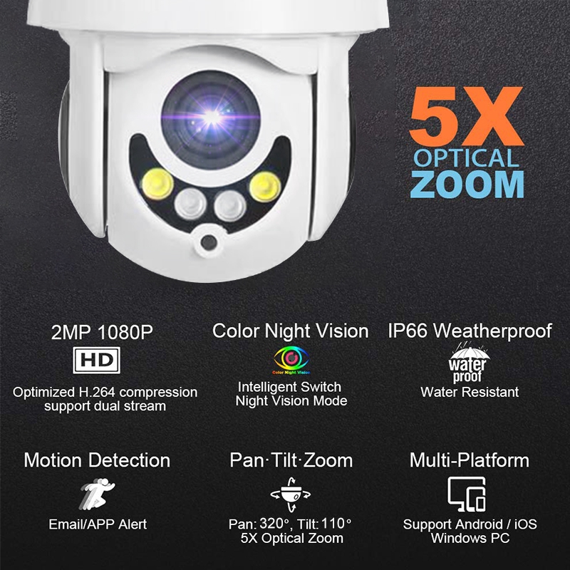 Camera Ip Wifi Không Dây Kuduer 100ft Full Hd 1080p 2mp Xoay Được, Chống Thấm Nước Ip66