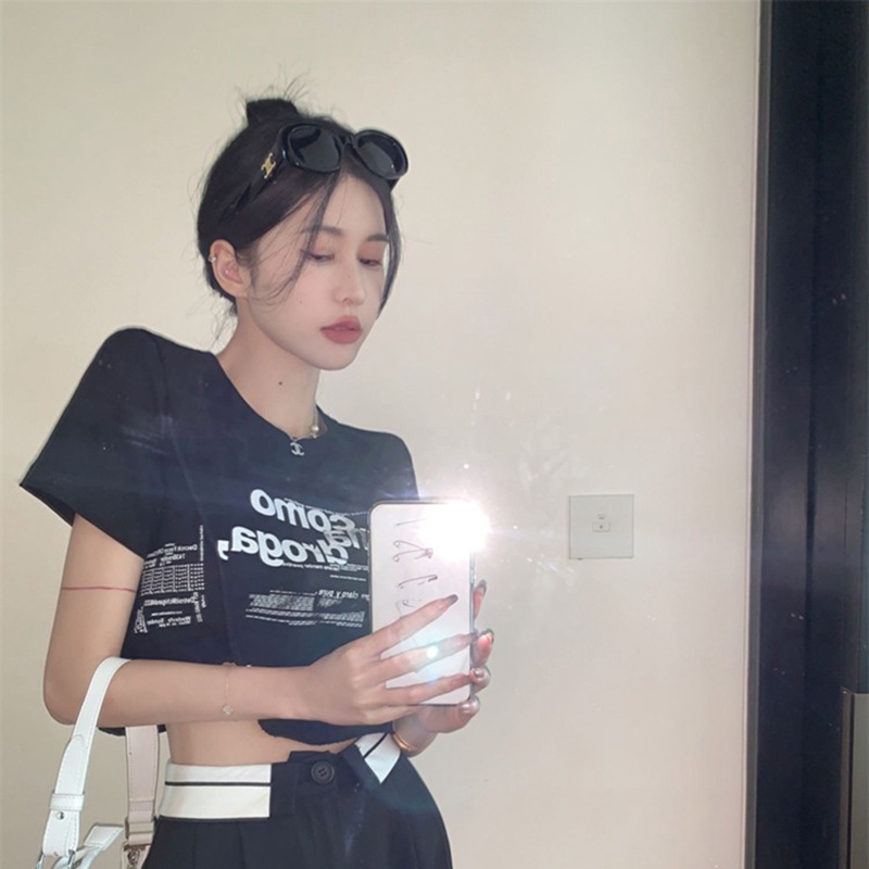 Áo thun IELGY tay ngắn in họa tiết phong cách cổ điển dành cho nữ