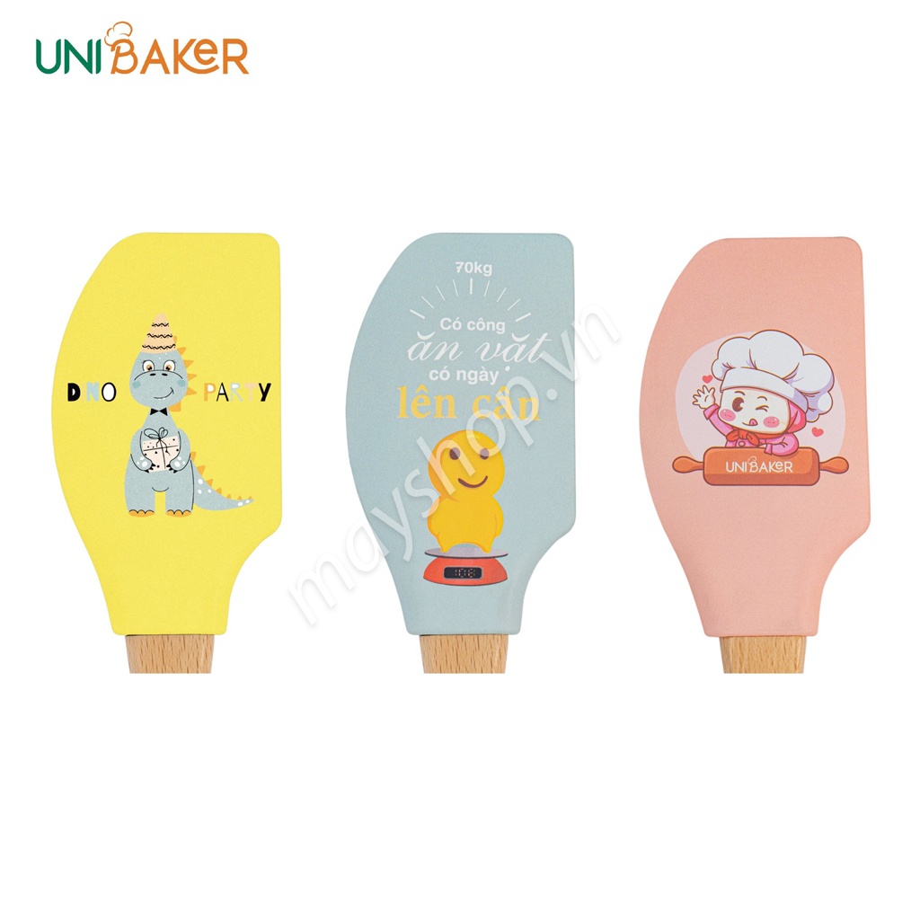 Spatula, phới trộn silicone cán gỗ Unibaker