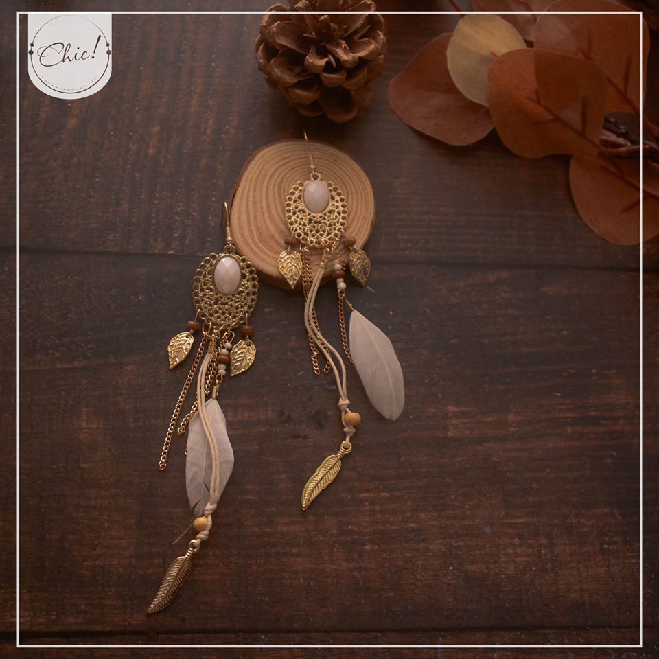 Hoa Tai Boho Lông Vũ Lá