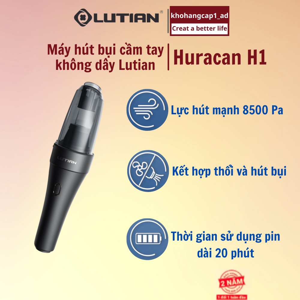 Máy hút bụi mini cầm tay LUTIAN Huracan H1 không dây, pin lithium dùng cho ô tô - BH 12 tháng - vo2_store