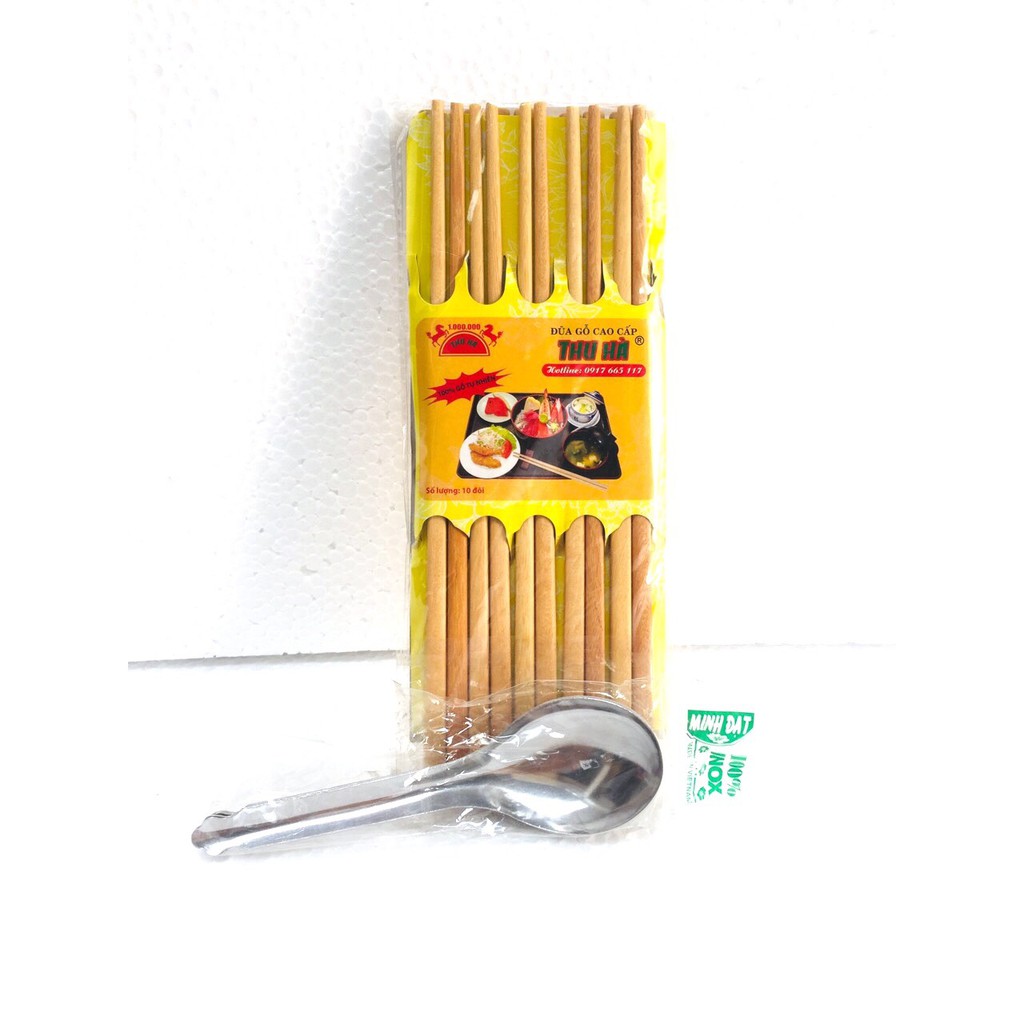Combo 10 muỗng inox 10 đôi đũa gỗ cao cấp