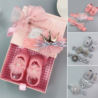 3 cái / bộ băng đô cho bé sơ sinh + tất vương miện nơ băng đô quấn tóc bé gái