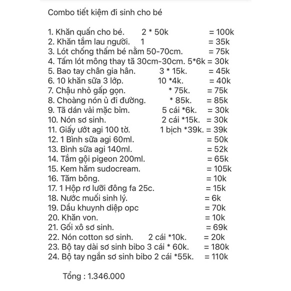Combo đi sinh cho mẹ và bé 39 món