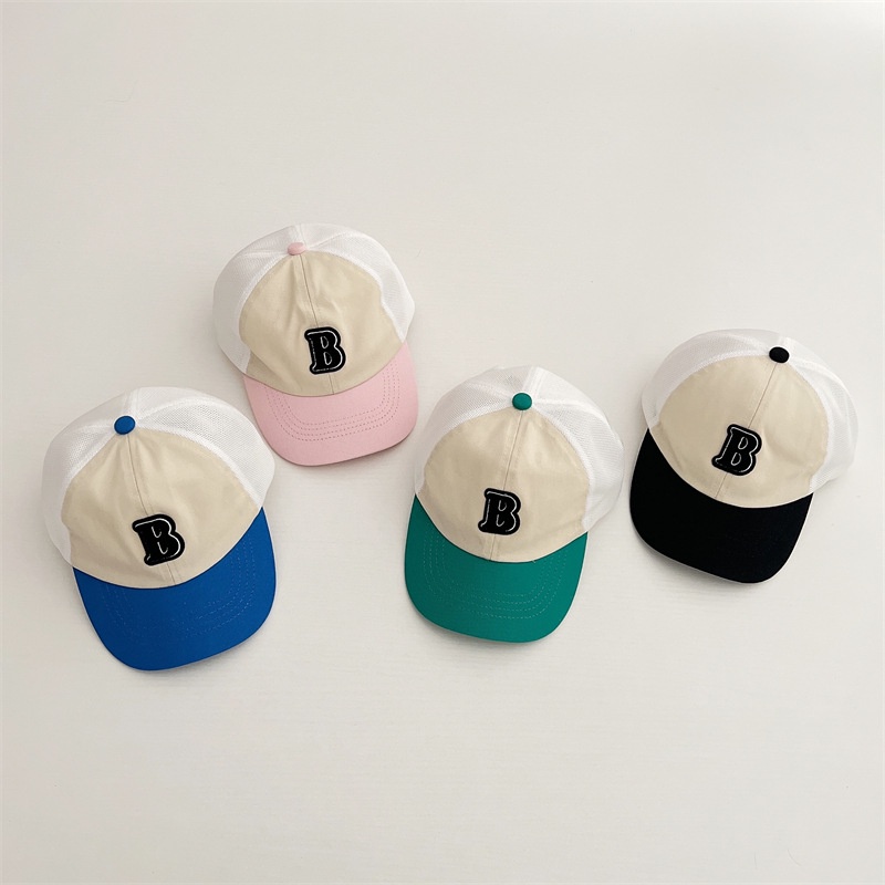 Mũ Lưỡi Trai Chống Nắng Phối Lưới Thoáng Khí In Chữ B Màu Sắc Xinh Xắn Phong Cách Hàn Quốc Cho Bé