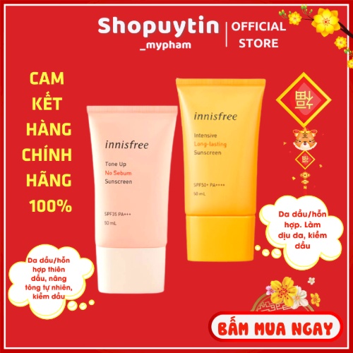 Kem Chống Nắng Innisfree Hồng và Vàng Sunscreem 50ml Có Độ Chống Nắng SPF 50+ PA +++