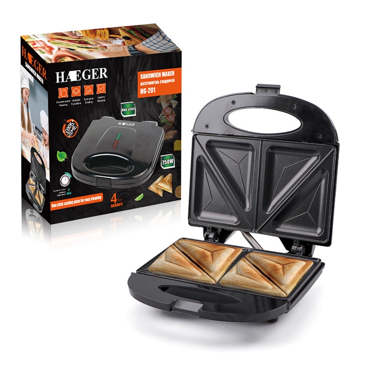 [Mã ELHADEV giảm 4% đơn 300K] Máy làm đồ ăn sáng Haeger, nướng kẹp bánh mì Sandwich 750W