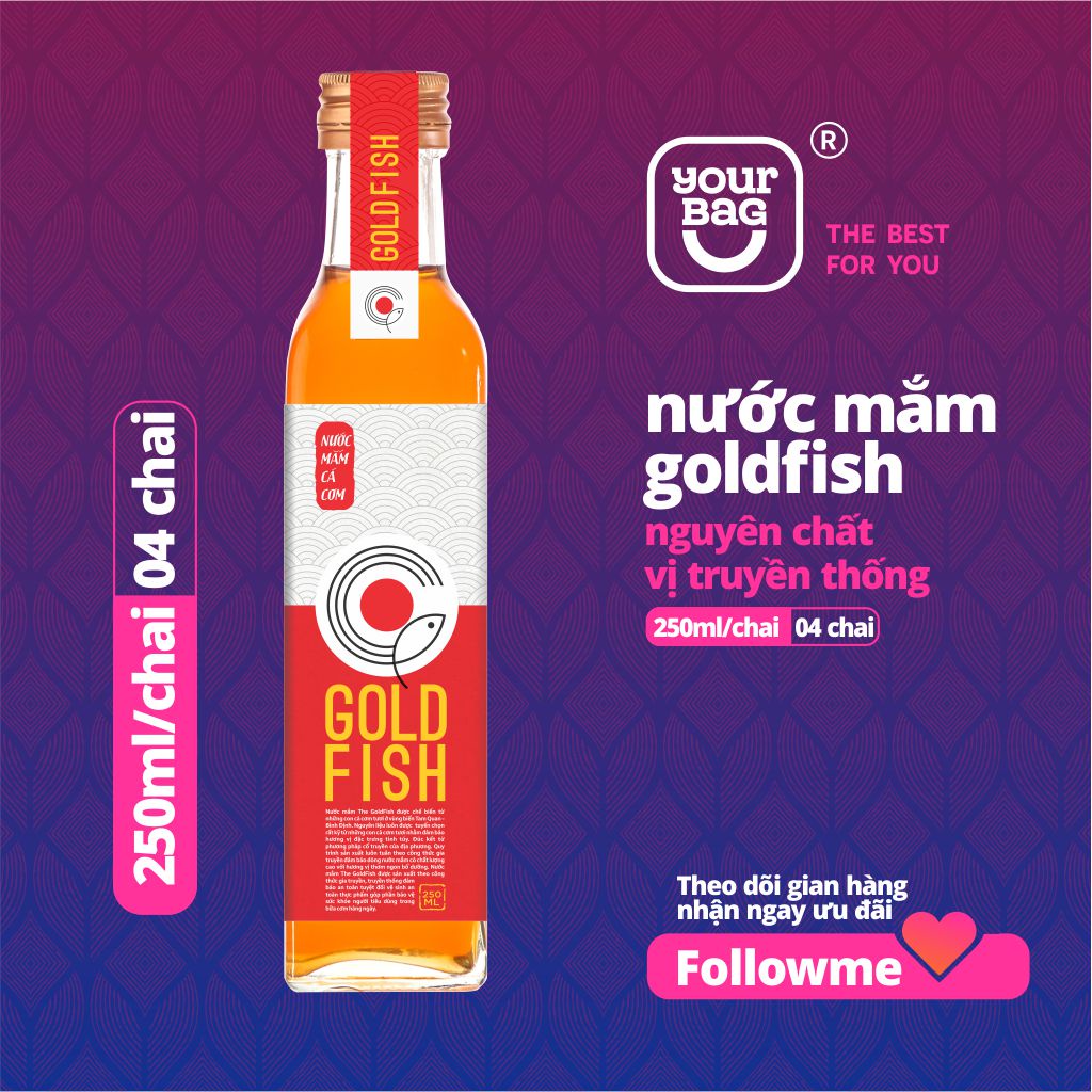 Nước mắm GoldFish 100% nguyên chất (250ml x 04 chai), Hương vị truyền thống, Đặc Sản Xứ Nẫu - yourbag