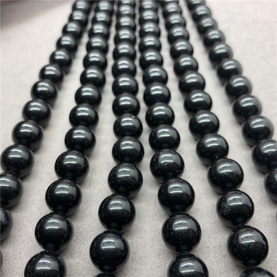 Chuỗi hạt đá ngọc bích màu đen tự nhiên kích thước 4-12mm