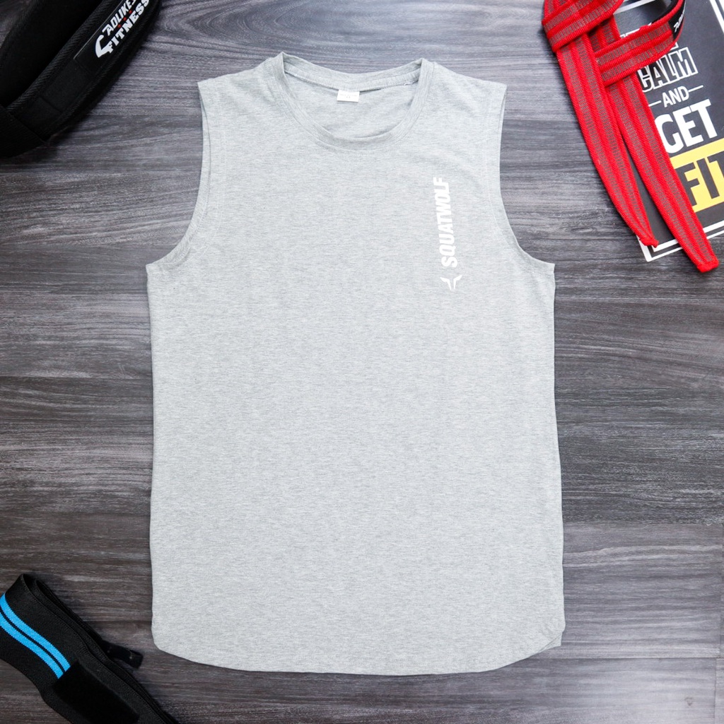 Áo ba lỗ thể thao nam LIKEFIT form sát nách vải Cotton thấm hút mồ hôi Squatwolf