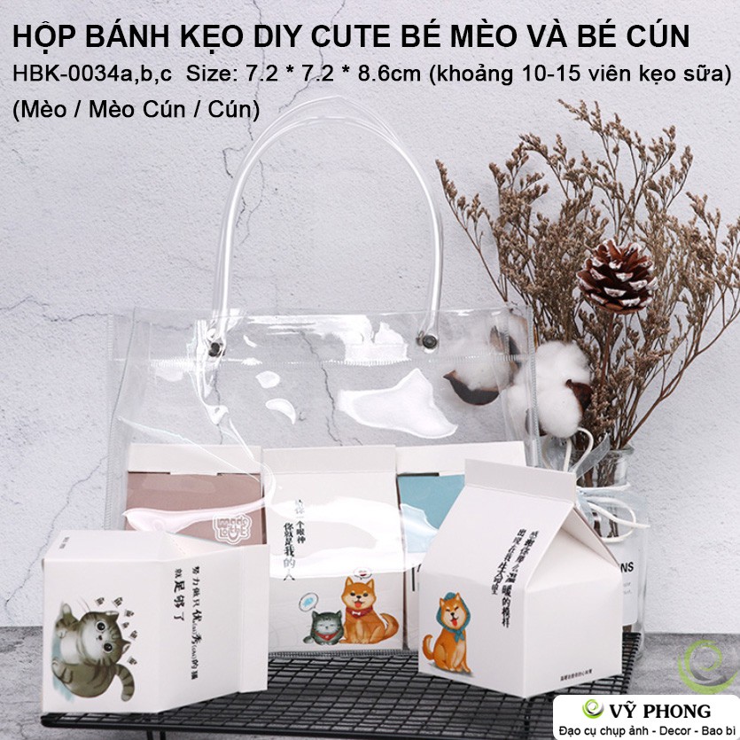 HỘP ĐỰNG BÁNH KẸO ĐỰNG QUÀ TẶNG DỄ THƯƠNG HÌNH CÚN MÈO CÁC BÉ CƯNG HBK-0034a,b,c