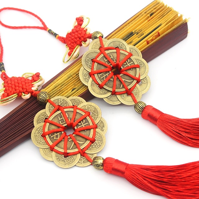 Chuỗi Đồng Xu Mai Hoa Thập Toàn Chất Đồng THật treo xe, treo bàn làm việc, treo quầy thu ngân, thuật phong thủy