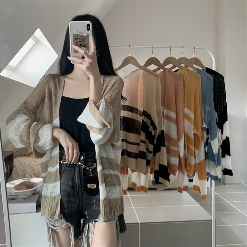 Áo Khoác Cardigan Dệt Kim Tay Dài Dáng Rộng Phong Cách Hàn Quốc Thời Trang Mùa Hè Cho Nữ