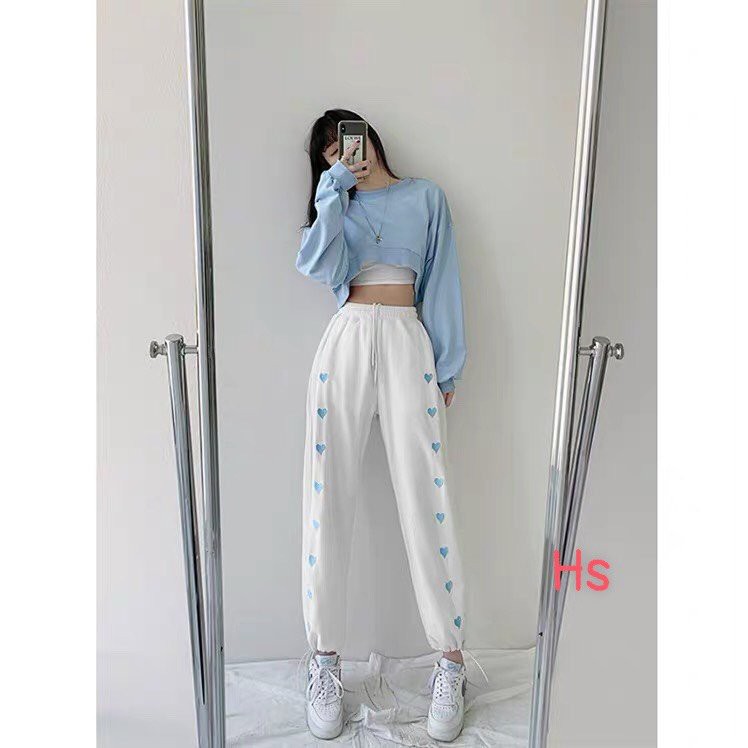 Quần Baggy Nữ Họa Tiết Tim, Quần Baggy Nữ Ống Bo, Dáng Joggers