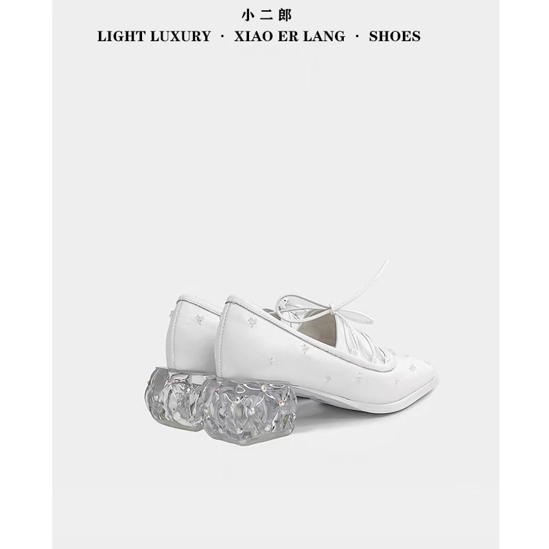 Giày thiết kế local Trung Xiaoerlang gót pha lê đính đá