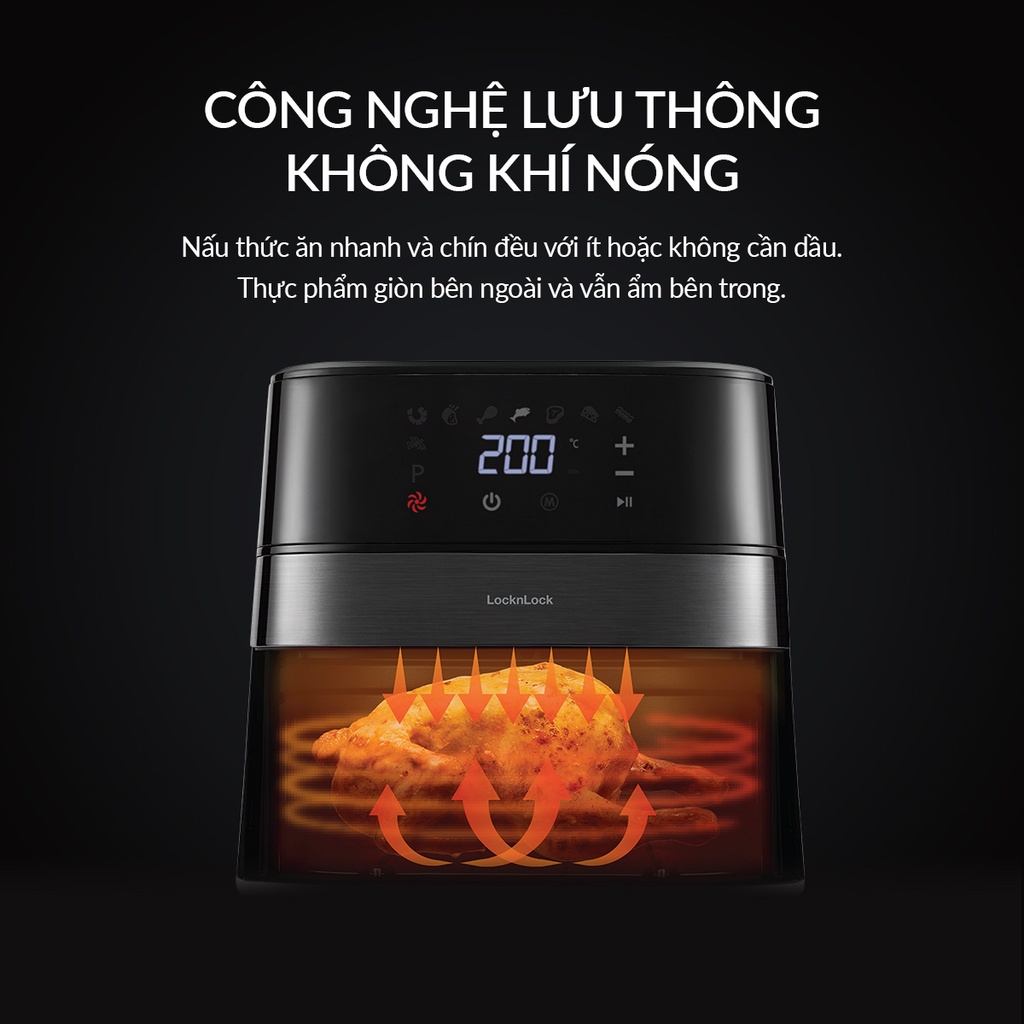 Nồi chiên không dầu Lock&amp;Lock Deluxe Air Fryer 5.5L - màu đen EJF284BLK - Hàng Chính Hãng