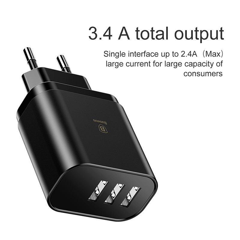 Củ sạc nhanh 3 cổng USB cao cấp nhãn hiệu Baseus CCALL-BH01, dòng 3.4A Fast Charging - Hàng chính hãng