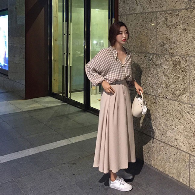 Chân Váy Midi Dáng Chữ A Phối Thắt Lưng Thời Trang 27620