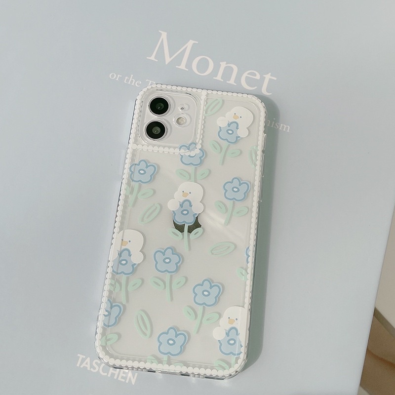 (SIÊU RẺ) Ốp lưng iphone trong hoa xanh nhí vịt trắng 6s/6splus/7/7plus/8/8plus/x/xr/xs/11/12/13/pro/max/plus/promax