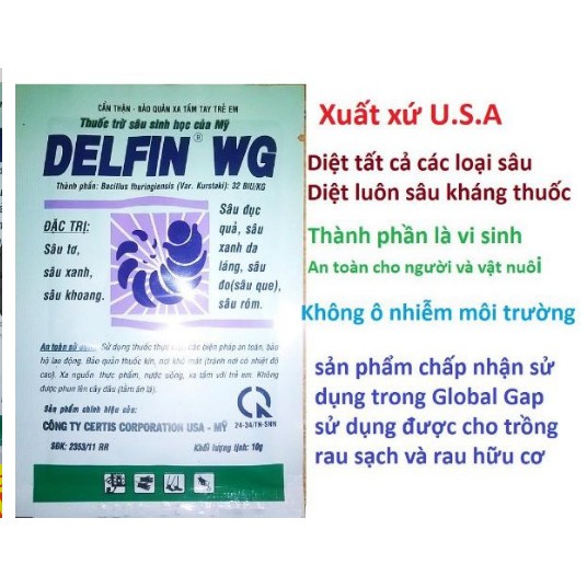 Chế phẩm sinh học DELFIN 32WG gói 10gr - Trừ sâu tơ sâu xanh sâu khoan đục trái