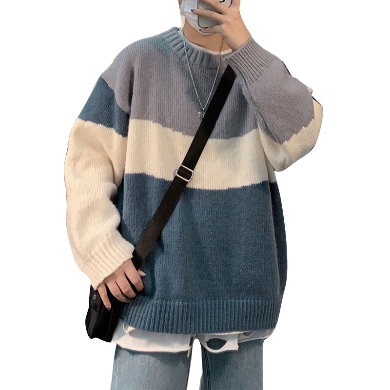 Áo Thun Tay Dài Cổ Tròn Họa Tiết Kẻ Sọc Ngang Phong Cách Harajuku Thời Trang Cho Nam Và Nữ