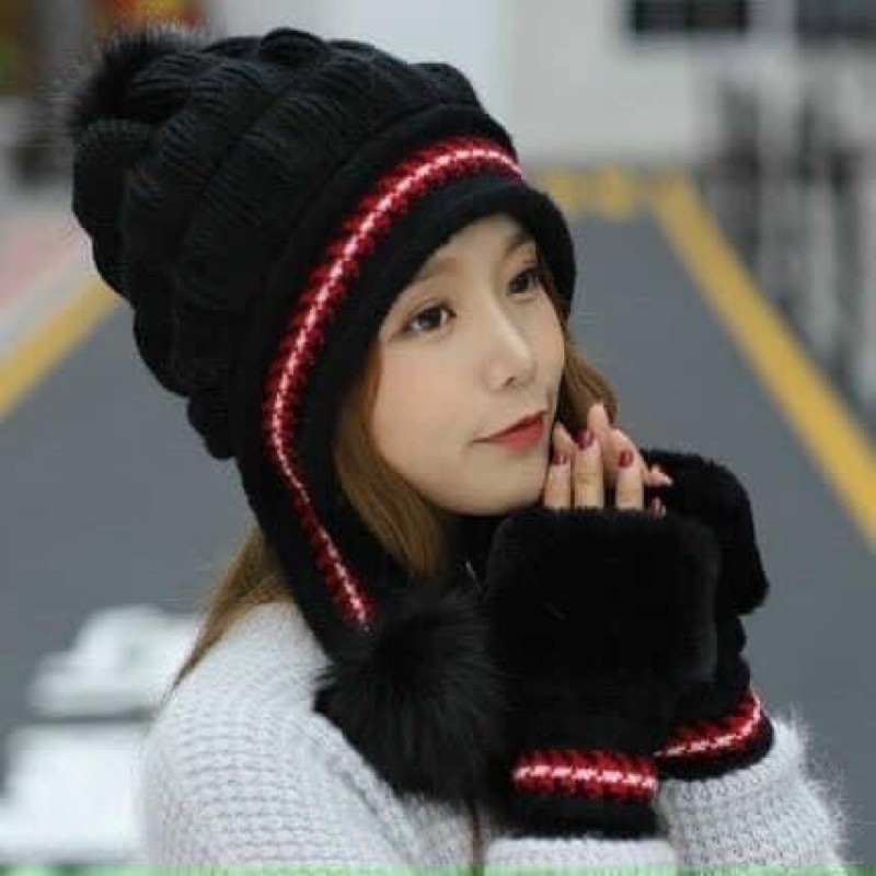 Mũ len nữ kèm găng tay siêu ấm