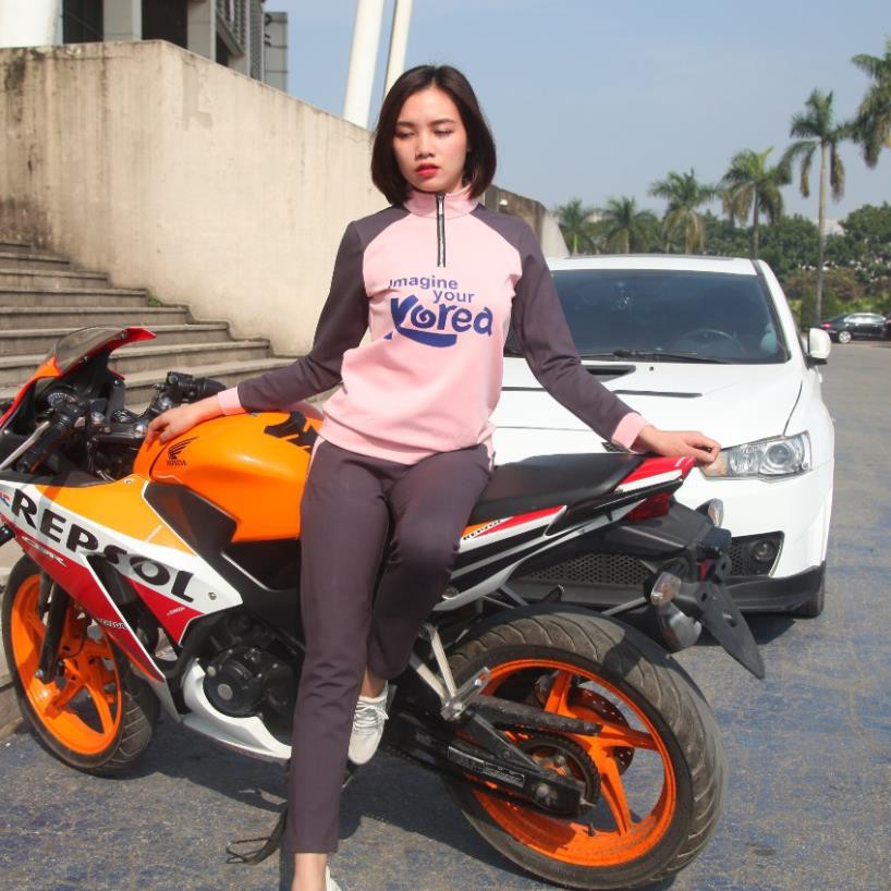 Bộ thể thao thu đông Hàn Quốc, thương hiệu Vicci màu Hồng phối Xám ✔️ '