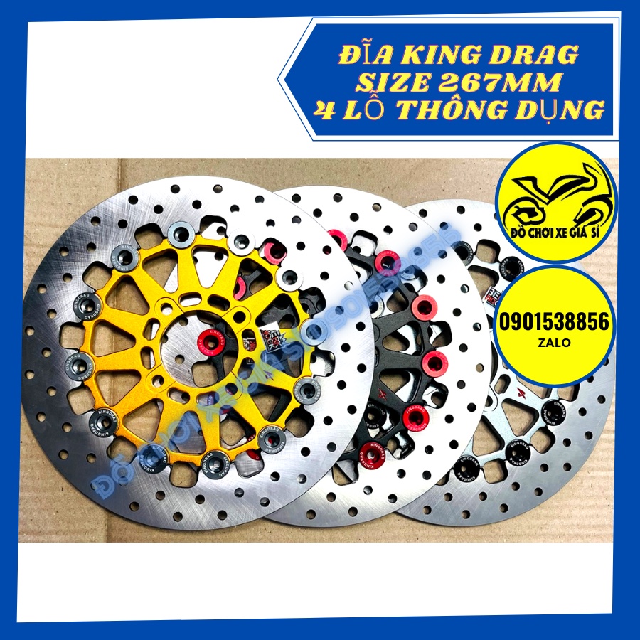 Đĩa king Drag 267mm. 4 lỗ xài được các dòng xe thông dụng